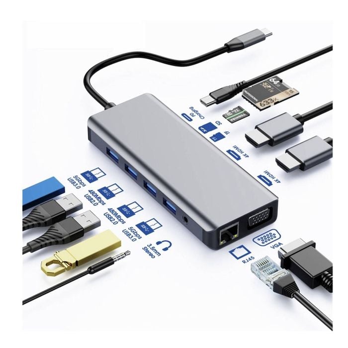 Astrotek Usb-c Dock 12-in-1 Multiport Hub/docking Station With 100w Power 2xhdmi 4k Vga Glan 2xusb3.0 2xusb2.0 Card Reader