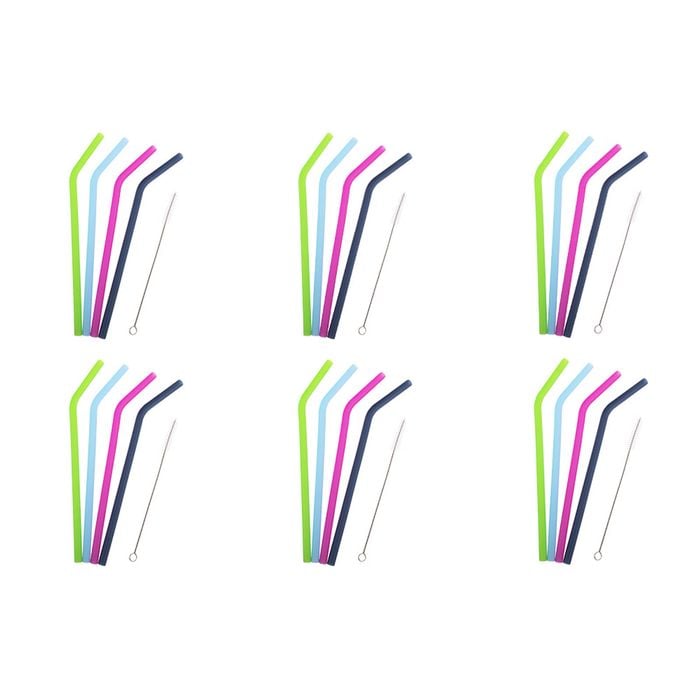 6x 4pc Appetito Silicone Bent Drinking Straws w/Brush 4 Asst. Colours