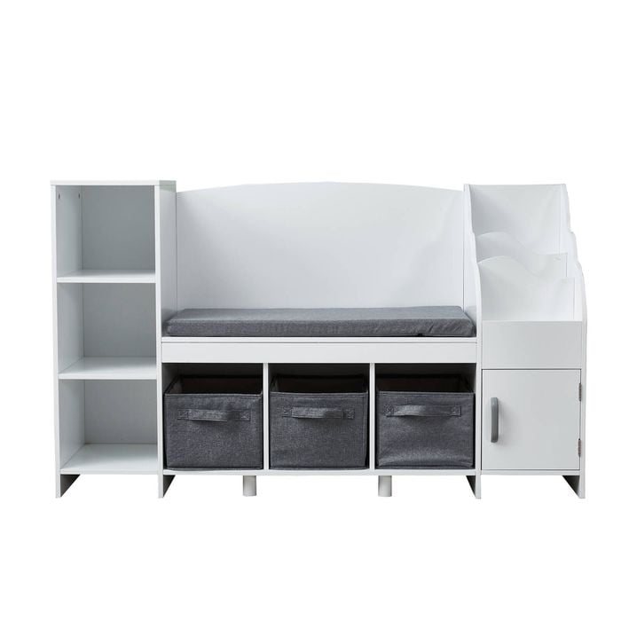 All 4 Kids Theodore White Book Case With Storage And Cushion