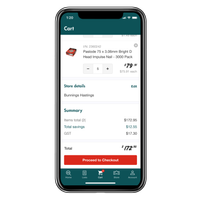 Phone with the PowerPass app open at a cart screen