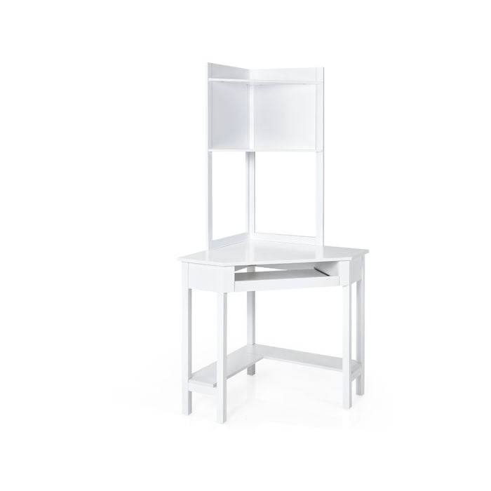 Costway Corner Computer Desk W/keyboardtray & Cpustand White