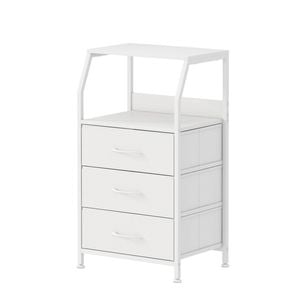 Advwin Bedside Table 3 Fabric Drawer with Storage Shelf White