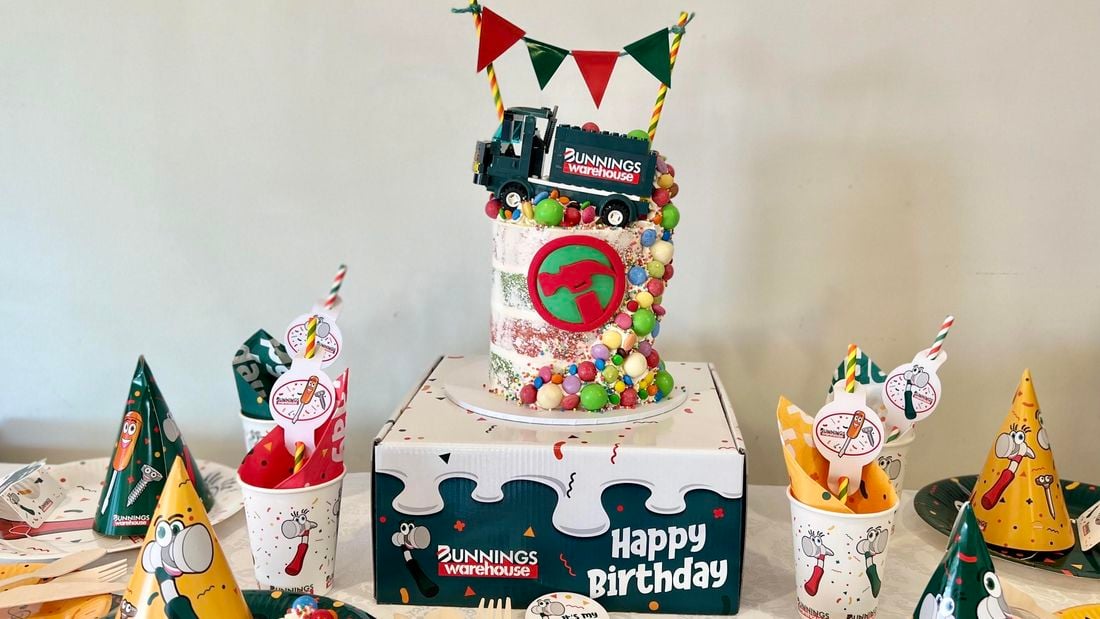 Bunnings birthday cake with party accessories