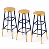 Artiss 3x Bar Stool Counter Height Bar Chairs Backless Rounnd Seat Metal Legs Gold Navy
