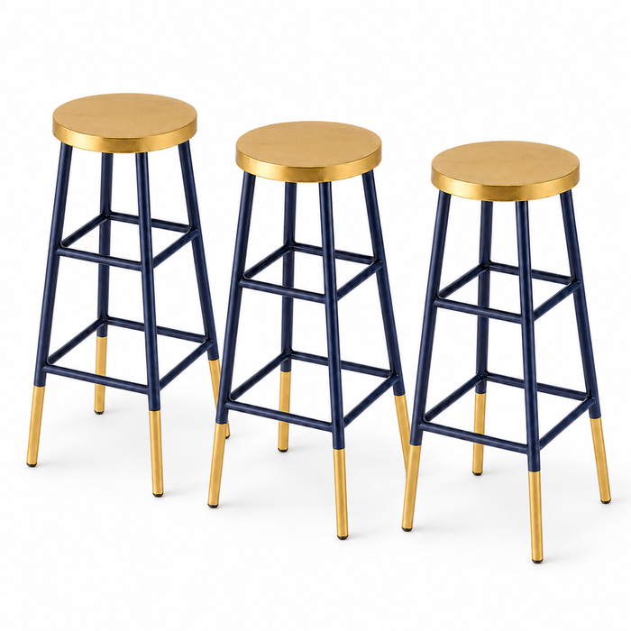 Artiss 3x Bar Stool Counter Height Bar Chairs Backless Rounnd Seat Metal Legs Gold Navy