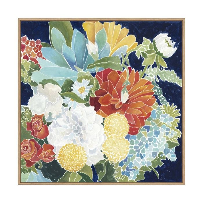 Artey | Midnight Florals III - Framed Canvas - Natural Frame - 140 x 140cm
