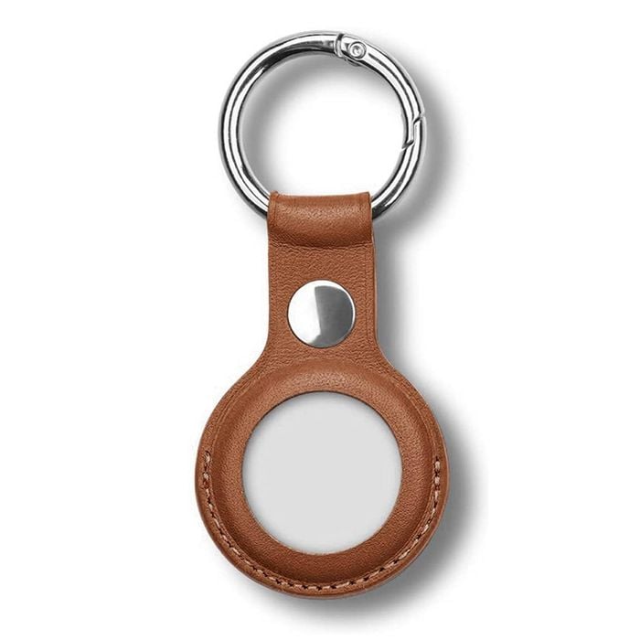 MEZON Brown PU Leather Protective Case Holder for Apple AirTag with Keychain Ring