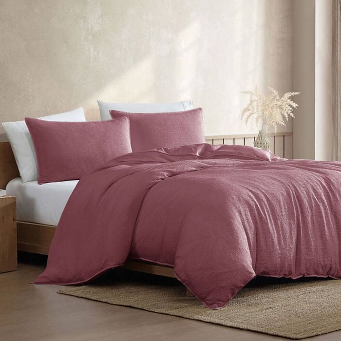 Ardor Double Boardwalk Quilt Cover Bedding Set w/ Pillowcase - Lipstick