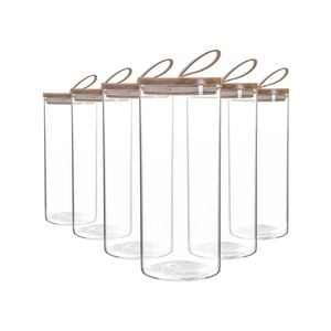 Argon Tableware Glass Storage Jars with Wooden Lids - Leather Loop - 1.5 Litre - Pack of 6