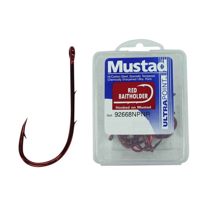 Mustad 92668npnr - Size 4 Qty 50 - Red Baitholder Chemically Sharpened