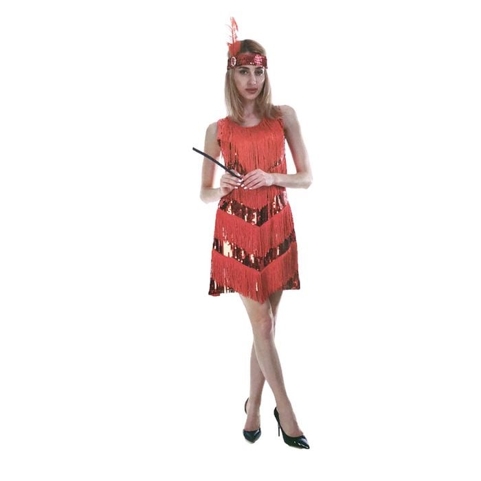 Charleston Sequin Flapper Fringe Costume Tassel Party Fancy Dress 20s 30s Red