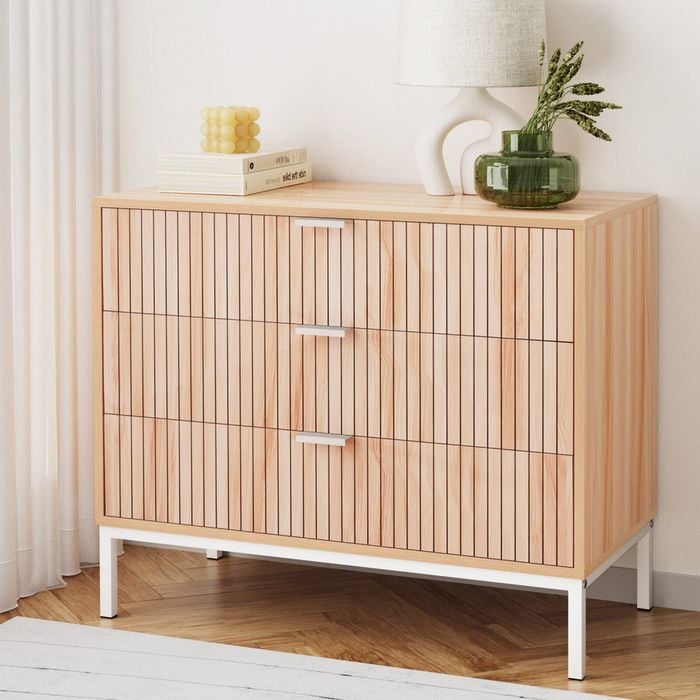 Homfurn 80cm Drawer Unit With 3 Drawers, Wooden Dresser In Natural Wood Color