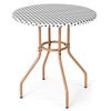 Costway 70cm Outdoor Bistro Dining Table PE Rattan Round Patio Side Table w/Heavy Duty Metal Frame-White