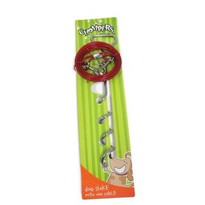 YES4PETS Pet Dog Puppy Chrome Plated Corkscrew Spiral Tie Out Stake n Cable Combo Deal