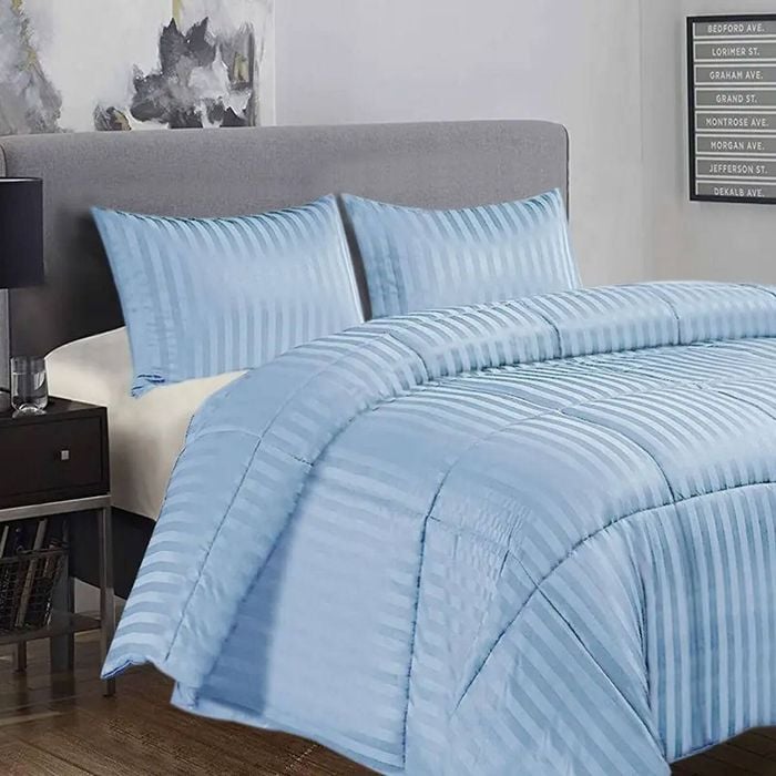Ramesses 3 Piece Damask Stripe Comforter Set King MidBlue
