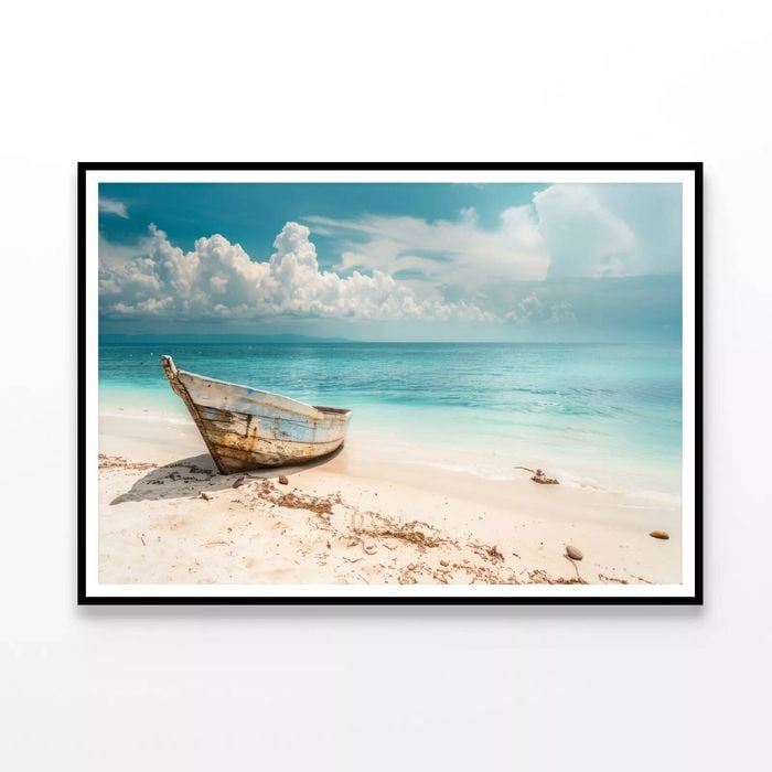 Boat Sits On the Golden Sand  Print 100% Australian Made 120x90cm  (Poster)