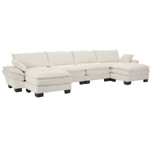 Homfurn 5 Seater Modular Sectional Sofa, Beige