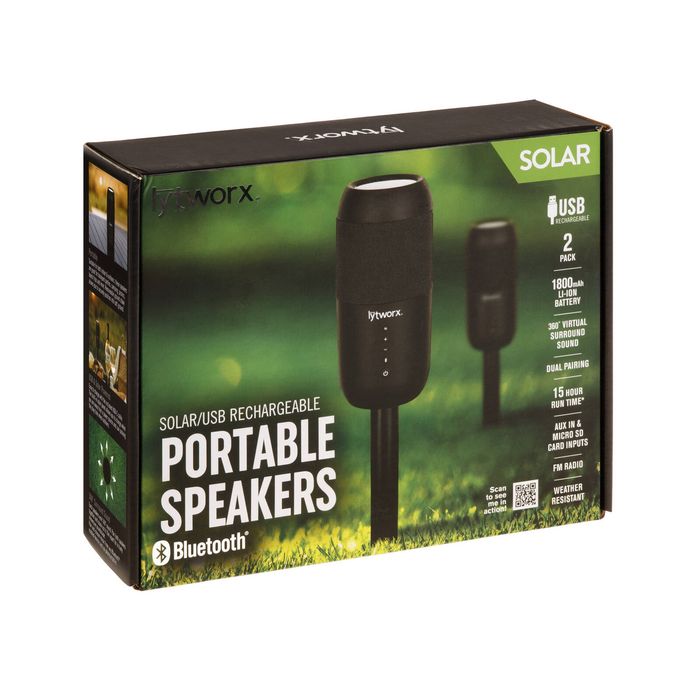 Lytworx Solar/USB Portable Bluetooth Speakers - 2 Pack