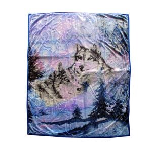 Bloomington 675gsm 2 Ply 3D Print Faux Mink Blanket Queen 200x240 cm Winter Wolf