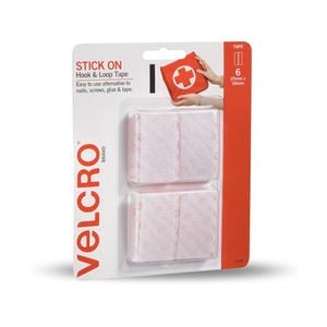 VELCRO® Brand 25 x 50mm White Stick On Hook And Loop Tape - 6 Pack