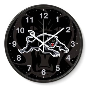 NRL Wall Clock - Penrith Panthers - Plastic - 30cm Diameter - Team Logo