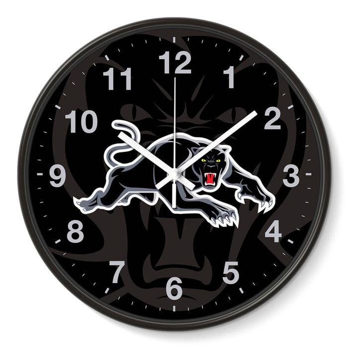 NRL Wall Clock - Penrith Panthers - Plastic - 30cm Diameter - Team Logo