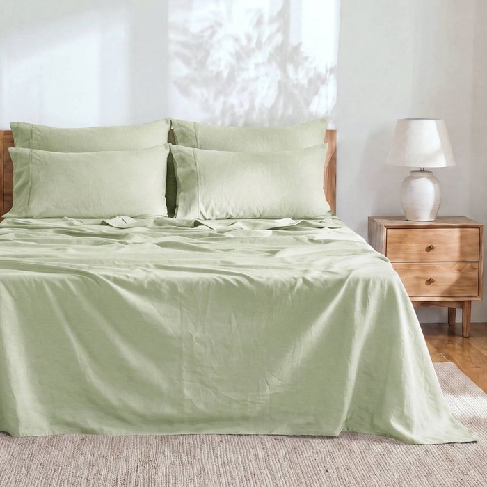 Dreamaker Linen Cotton Sheet Set Sage - Queen Bed