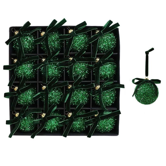 Catzon 16 Pcs Shiny Christmas Ball Ornaments 6CM with Bow for Holiday Wedding Decor-Green