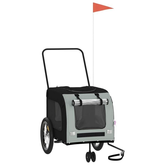 vidaXL Pet Bike Trailer Dog Stroller Black and Grey Oxford Fabric and Iron