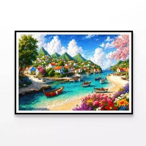 Town, Sea & Mountains  Print 100% Australian Made 120x90cm  (Poster)