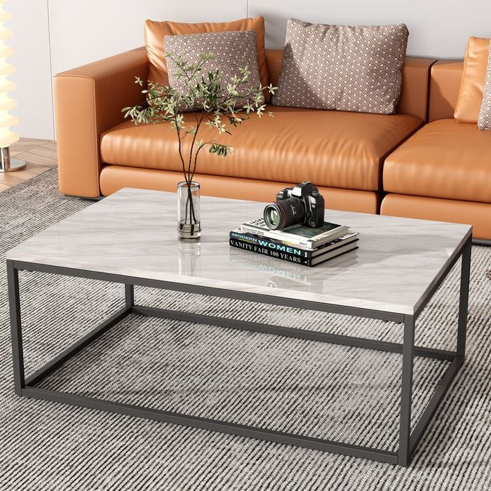 Coffee Table Industrial Style Marble Effect Rectangular