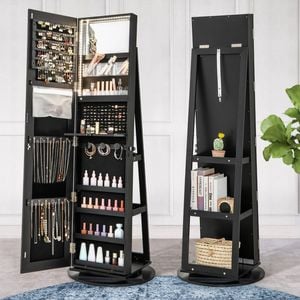 Costway 360° Rotating Jewelry Cabinet Full Length Mirror Armoire Black