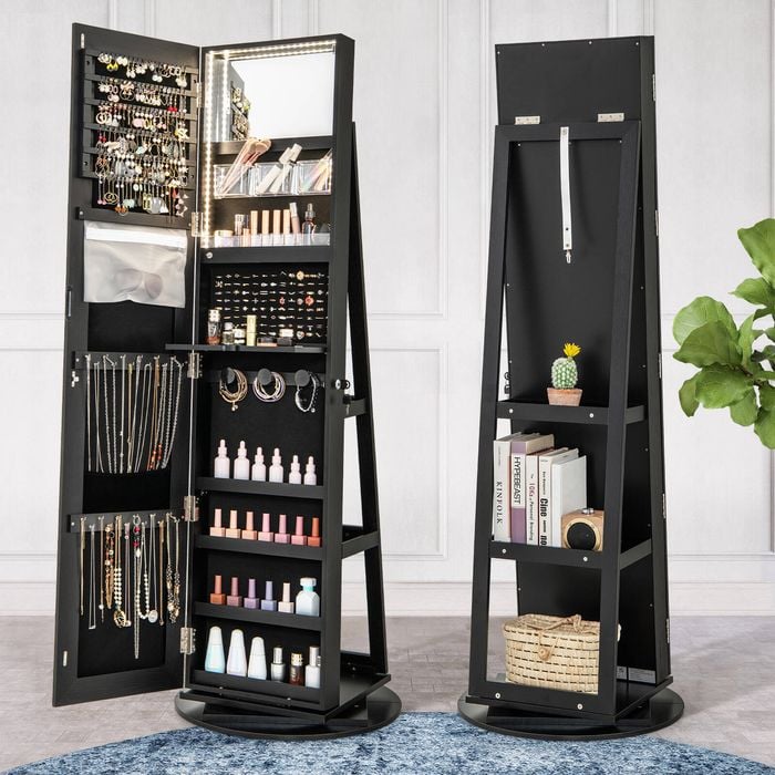 Costway 360° Rotating Jewelry Cabinet Full Length Mirror Armoire Black