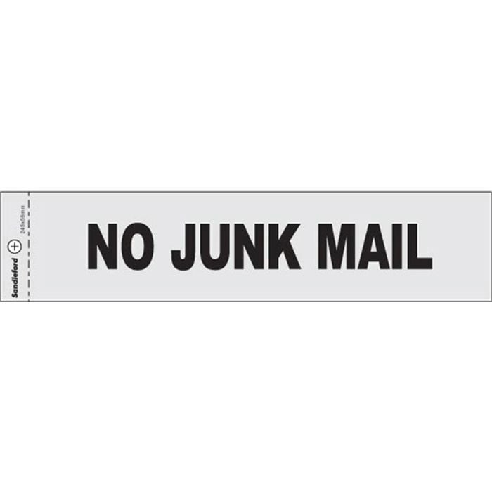 Sandleford Sign No Junk Mail Silver Self Adhesive