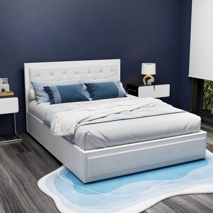 Artiss Bed Frame Gas Lift PVC Leather White Tiyo - Queen