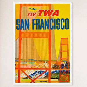 Galrie Vintage San Francisco Airline Travel Poster Golden Gate Bridge Art, White Frame, A1 60 x 84cm (23 x 33inch)