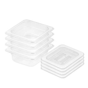SOGA 1/6 GN Polycarbonate Food Pan 65mm Clear 4 Pack with Lids