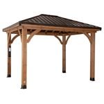 Backyard Discovery Barrington 3.7m x 3.0m Cedar Wood Outdoor Patio Gazebo with Hardtop Galvanized Steel Hip Roof and PowerPort