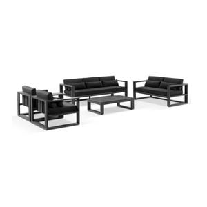 Santorini 3+2+1+1 Outdoor Aluminium Lounge Set Charcoal With Coffee Table & Denim Grey Cushions