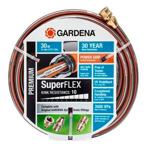 GARDENA 13mm x 30m Brass Fitted SuperFLEX Hose