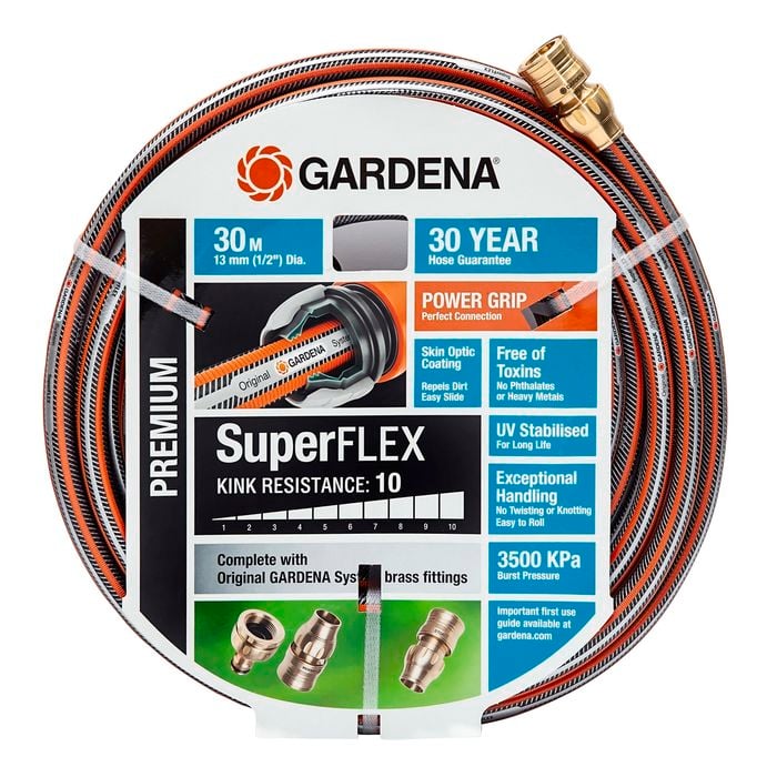 GARDENA 13mm x 30m Brass Fitted SuperFLEX Hose