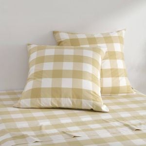 Dreamaker Remy Washed Cotton Yarn Dyed Check Euro Pillowcase Sand Twin Pack