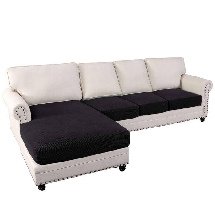 Smarcute L-shaped Sectional Sofa Covers Couch Lounge Cushion Cover (seat Only: 1 Chaise + 3 Seat Cover, Black)