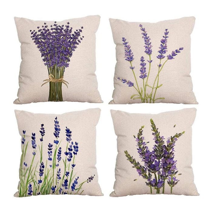 Catzon 4 Pcs Lavender Throw Pillow Covers Linen Summer Cushion Case for Sofa
