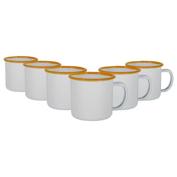 Argon Tableware 130ml Enamel Espresso Cups - Yellow - Set Of 6 Metal Drinking Mugs Teacup Coffee Mug Set Hot, Cold Drinks Cups
