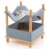 Costway 2-tier Bamboo Cat House Small Pet Bed Kittens Play Center Furniture
