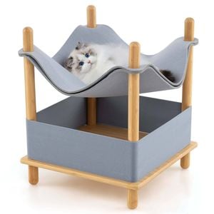 Costway 2-tier Bamboo Cat House Small Pet Bed Kittens Play Center Furniture
