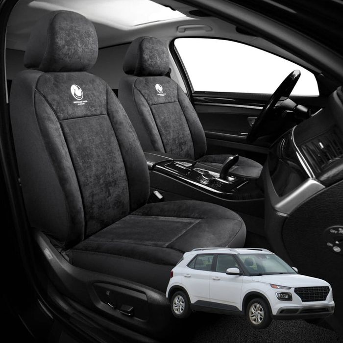Australian Goose Edition Front Seat Covers for Hyundai Venue 2019 - Current (QX) - Suede, Universal Fit - Black