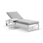 Kansas Outdoor Aluminium Sun Lounge on Wheels with Hugo Slide Under Side Table White - Textured Olefin Grey