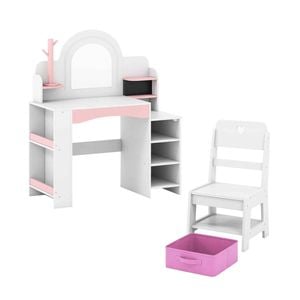 Costway Vanity Desk Makeup Dressing Table Chair Set Storage Shelf White